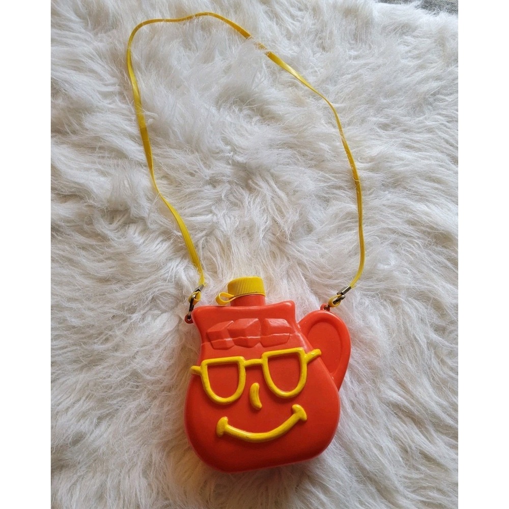 Vintage 80s Kool Aid Man Red Plastic Canteen Complete With Original Strap Handle